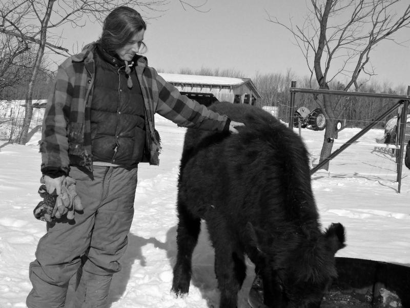 Kathy Engel and shorthorn bull calf sired by Count O'D.W. Mint